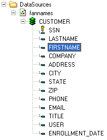 WebFOCUS fnnames data source tree diagram