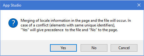 App Studio dialog box when the locale file is referenced