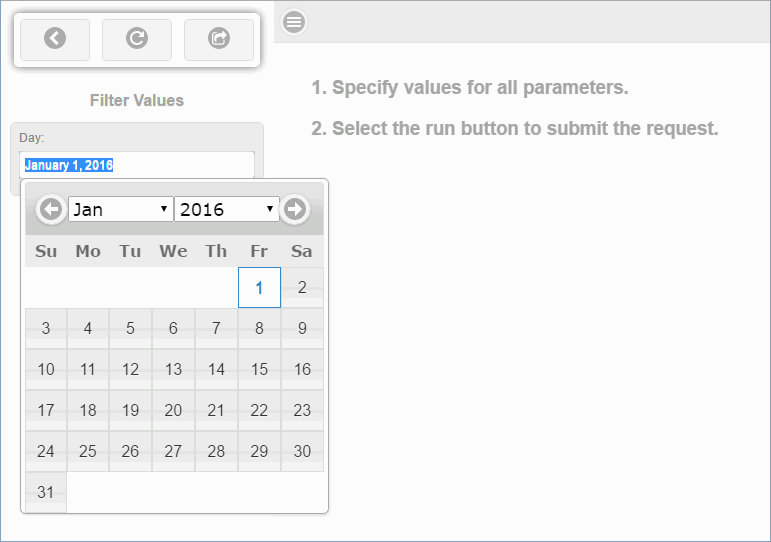 Calendar control with default date of January 1, 2016