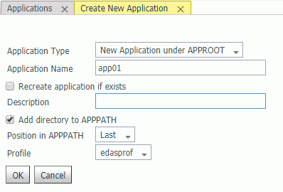 Create New Application page