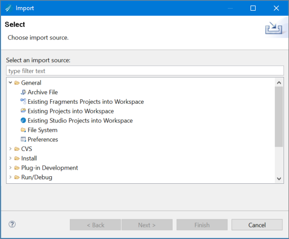 Import Projects Wizard-Select Page 
      