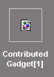 The thumbnail is a grey box with white square. A page icon is in the square. The text is in white and is "Contributed gadget (n)" where n is the number of contributed gadgets.
