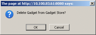 The dialog displays a Delete Gadget from Gadget Store? message.
