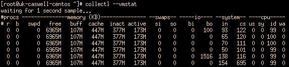 Example output of vmstat memory tool
