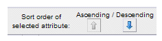 The dialog shows the ascending and descending buttons. The icons are blue arrows pointing up for ascending and down for descending.