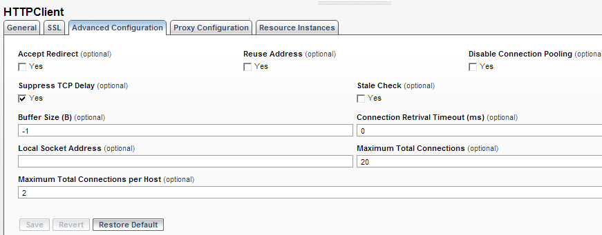 HTTPClient window in Administrator showing resource template properties