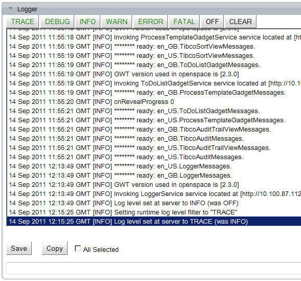 The dailog shows an example of the messges you get when all levels of logging have been selected.