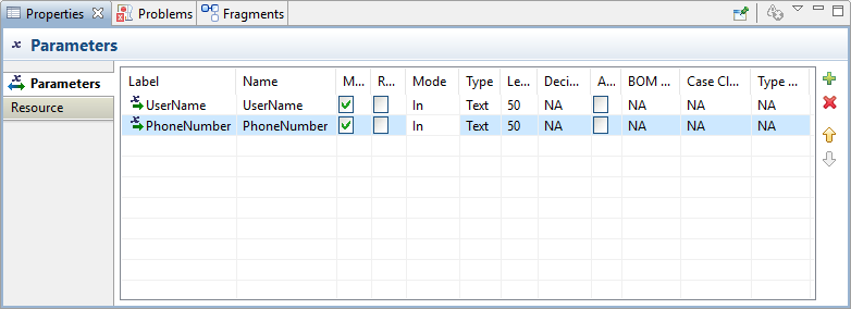 Parameters pane, complete