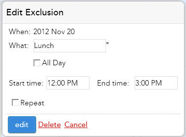 The dailog allows you to change the date, the description, specify whether or not its all day, start and end time, specify whether this is reocurring.