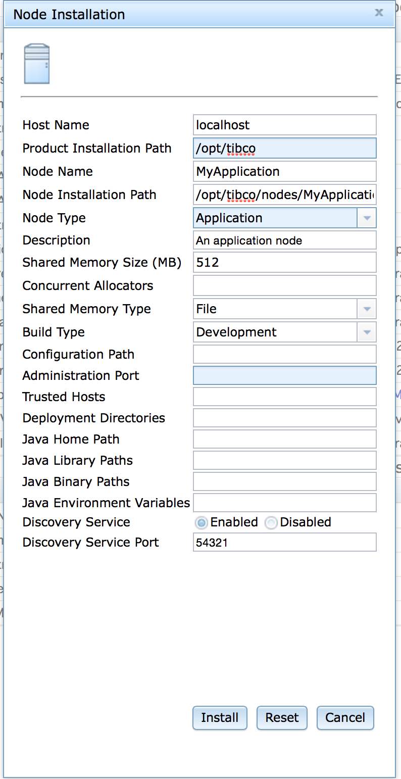 Installation of node MyApplication