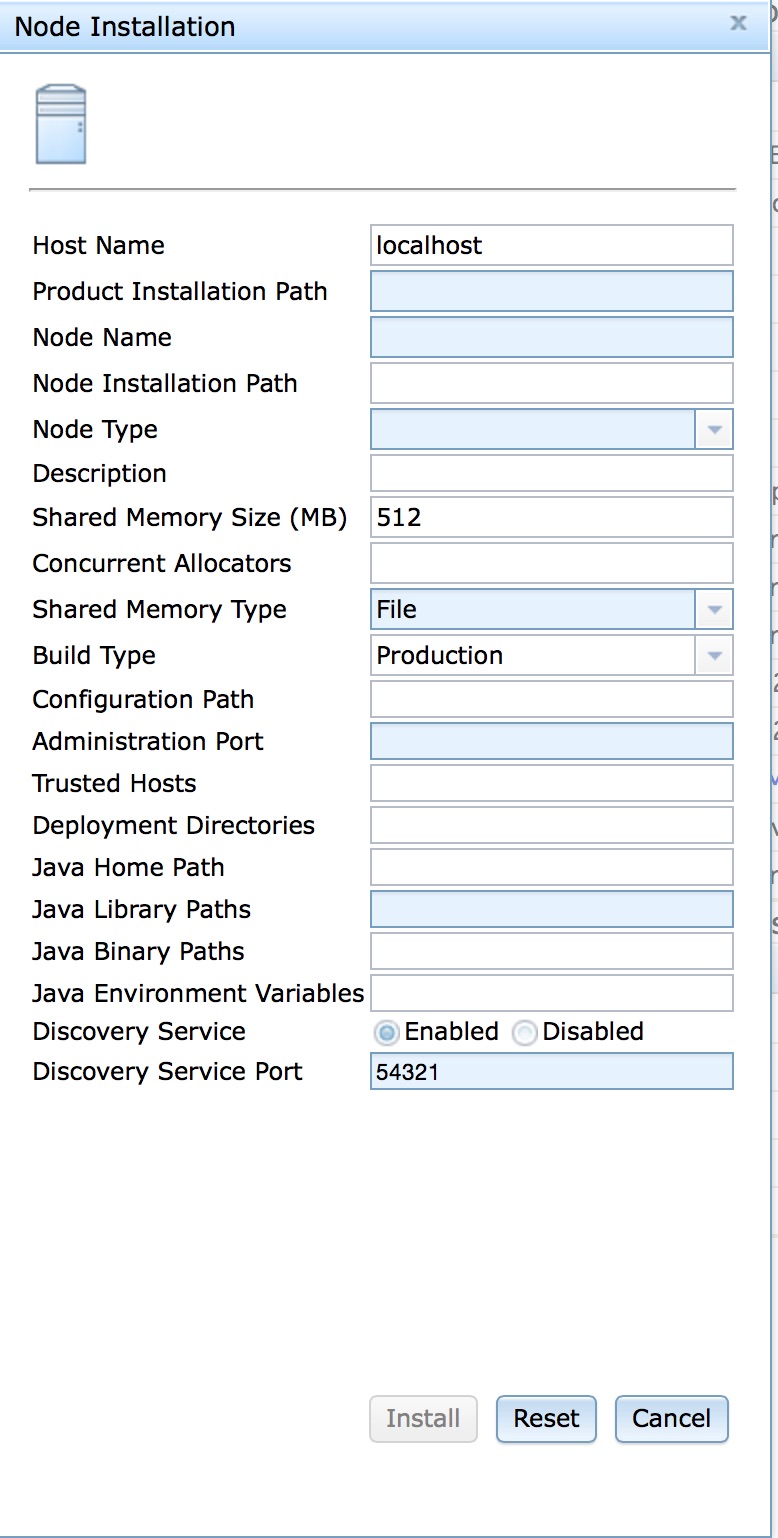 Node installation screen