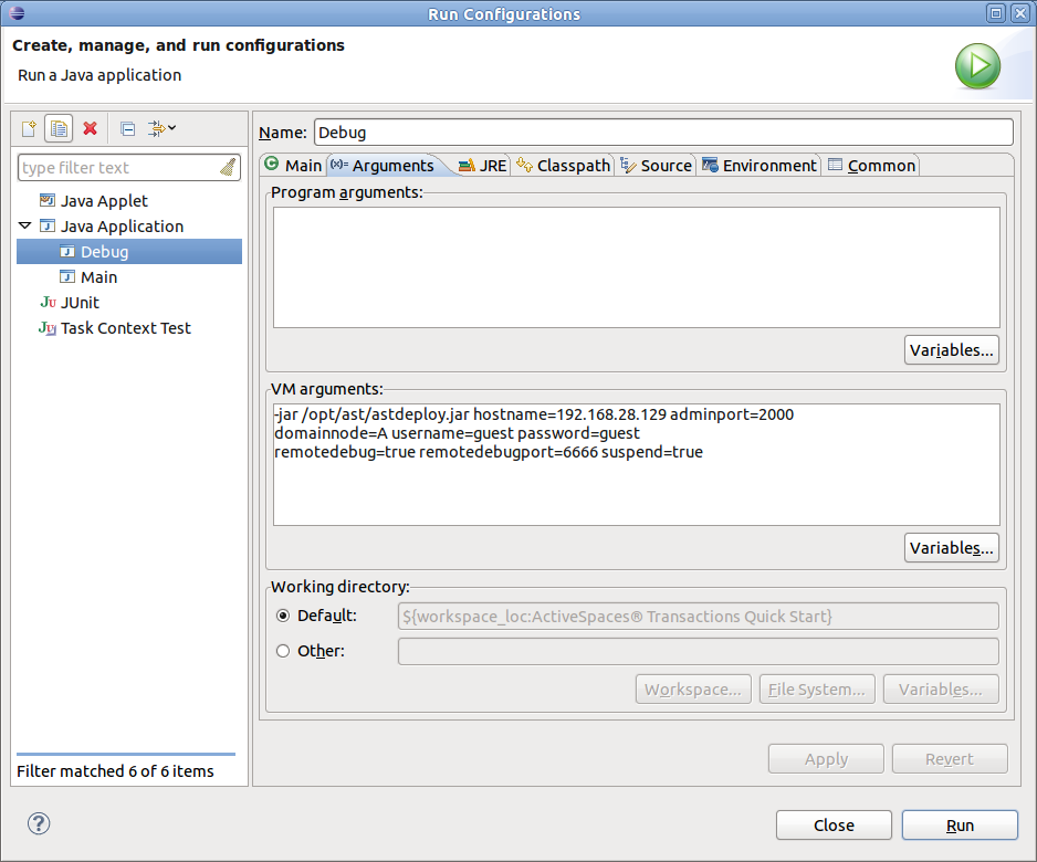 Creating a debug run configuration