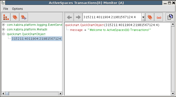 Displaying the QuickStartObject in the TIBCO ActiveSpaces® Transactions monitor
