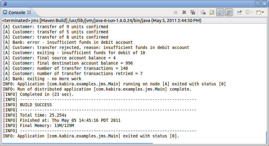 Console output for JMS example