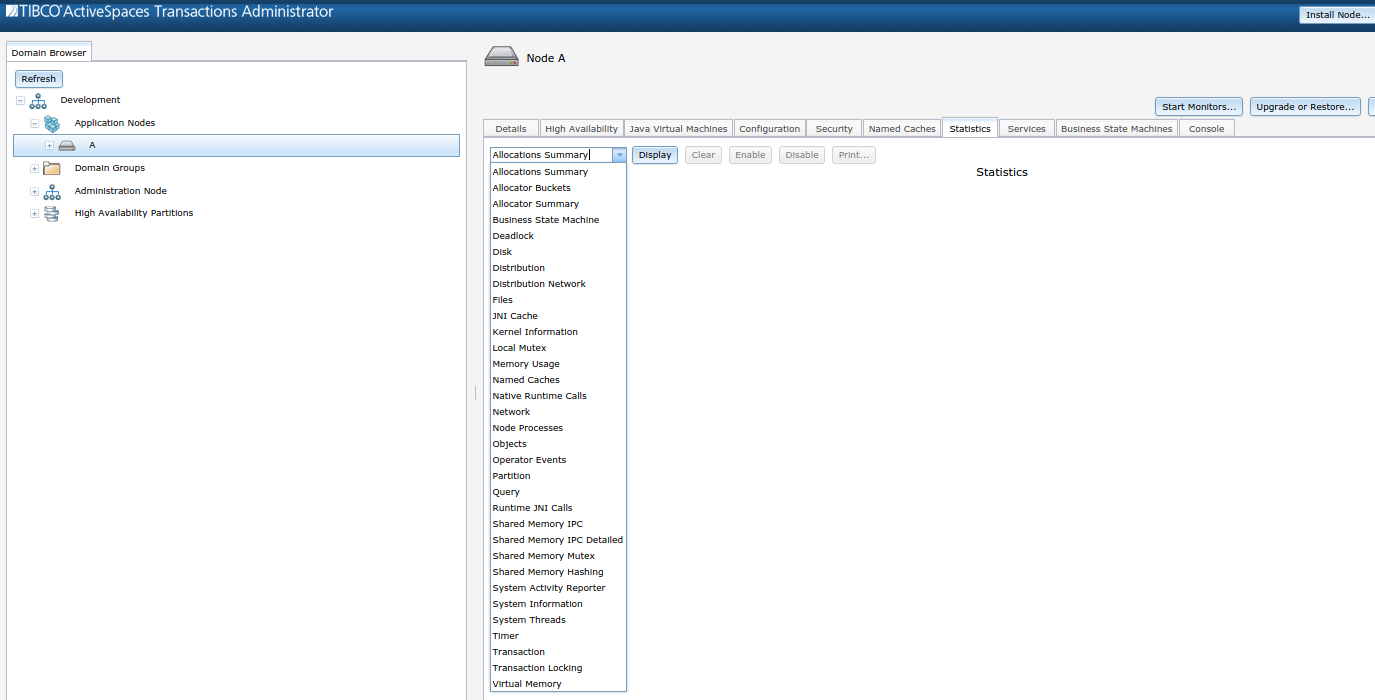 Node statistics menu