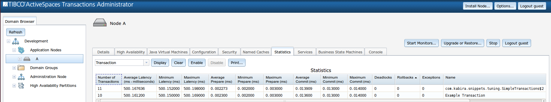 Disable and display transaction class statistics