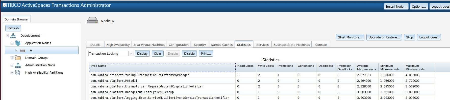 Disable and display transaction locking statistics