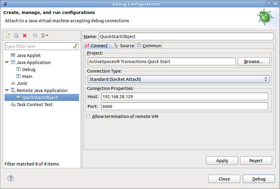 Creating a debug configuration