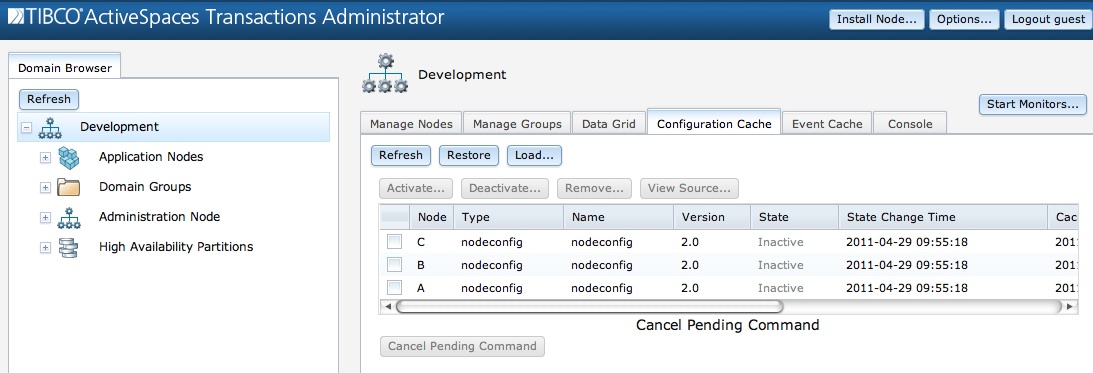 Configuration cache information display