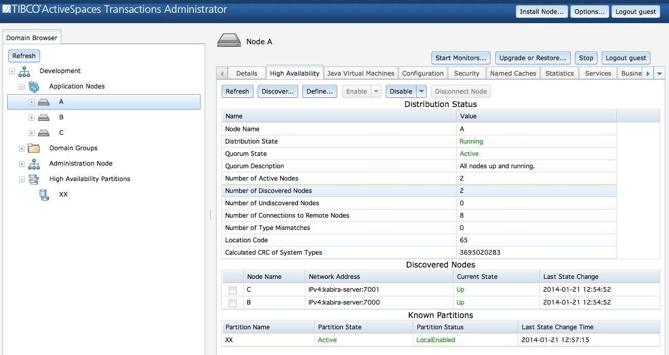 Partitions on active node