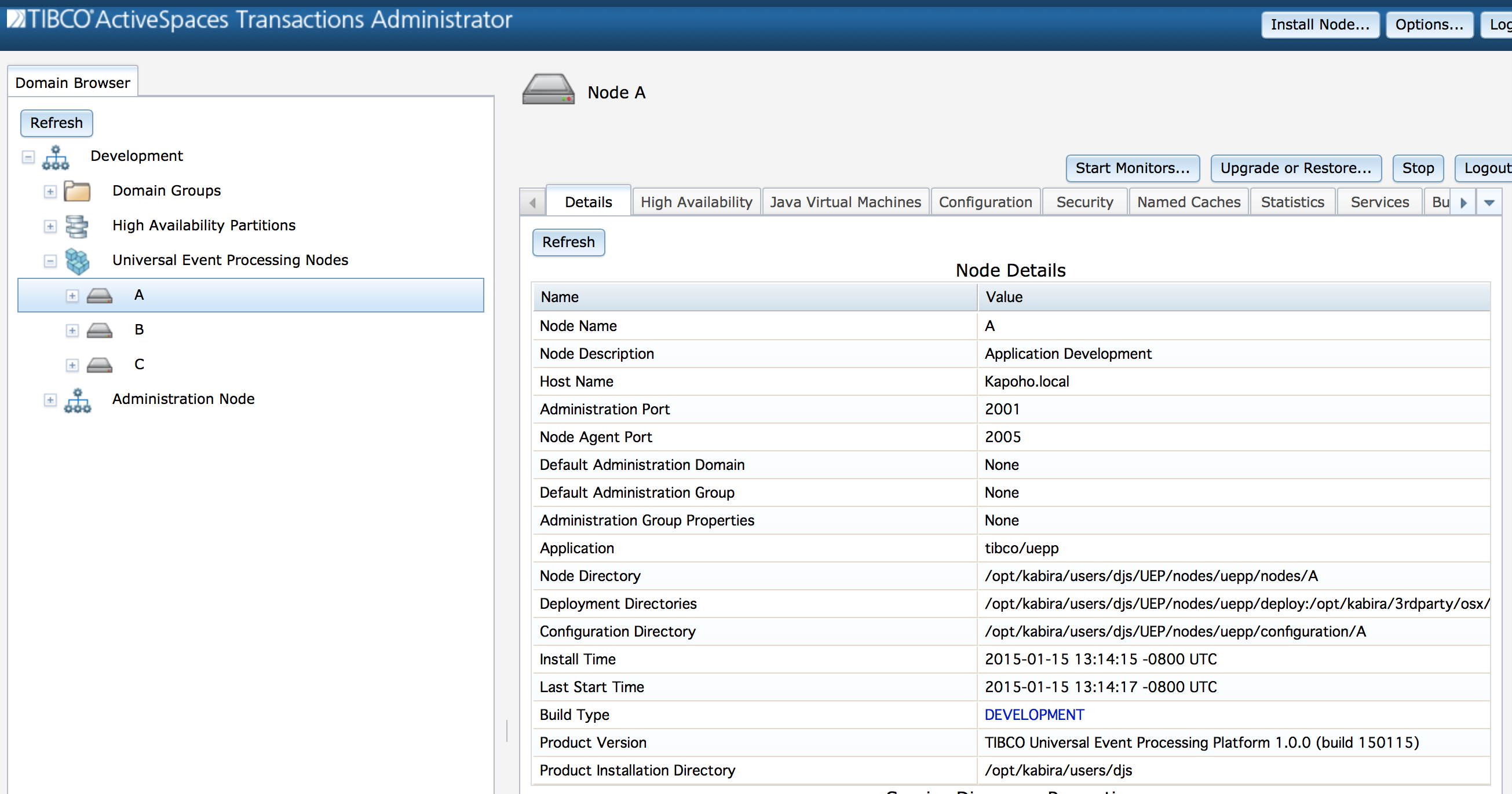 Application node display