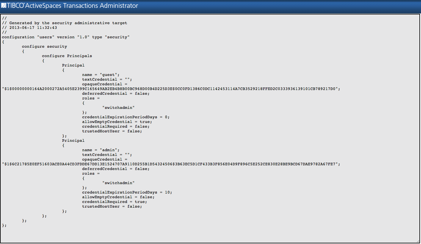Exported user configuration