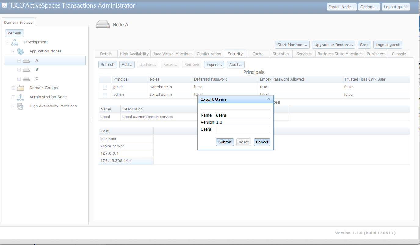 Export user configuration