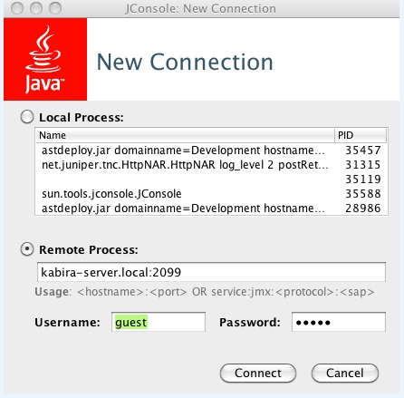 JMX console log in