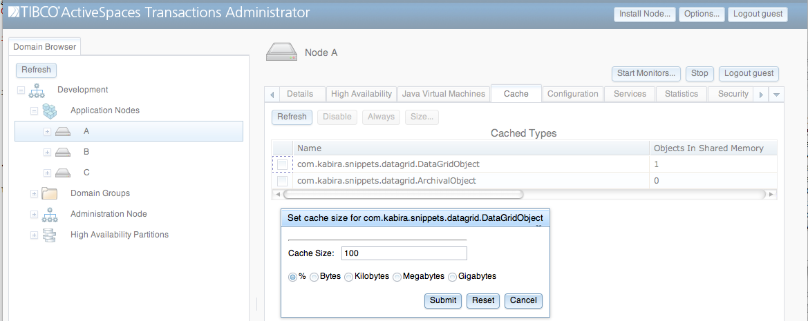 Setting cache size