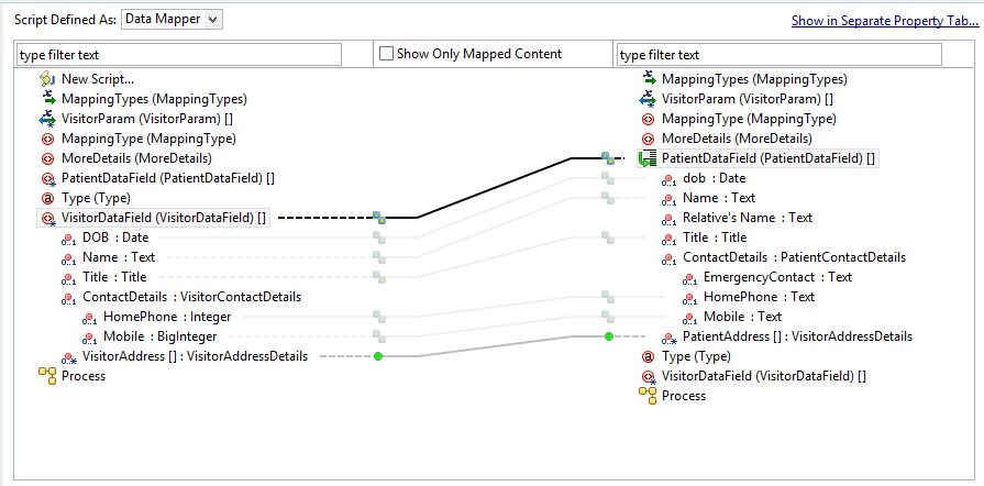 Once you map like-named elements, the mapping in child elements is shown in gray lines.