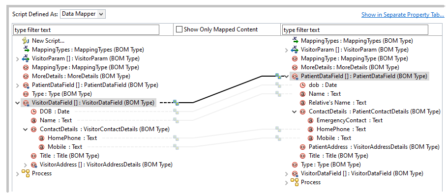 Once you map like-named elements, the mapping in child elements is shown in gray lines. 
    