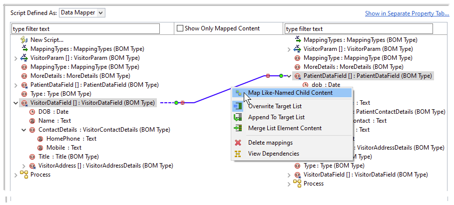 Map Like-Named Child Content is an option available on the context menu of a mapping. 
    