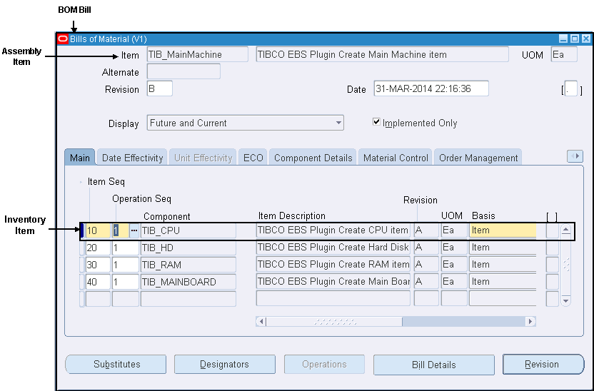 Sample of the Created BOM Bill