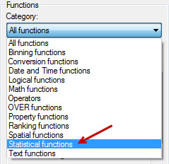 Statistical Functions selected from the Category menu.