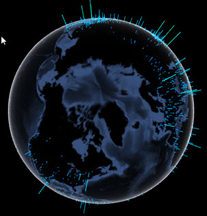 threejs globe showing comparison of city sizes
