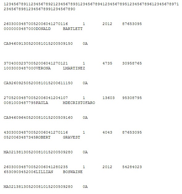 Sample Fixed Width File Format