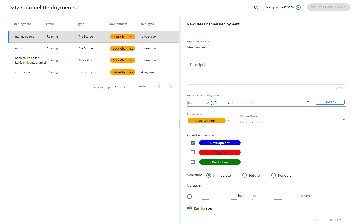 Data channel deployment example