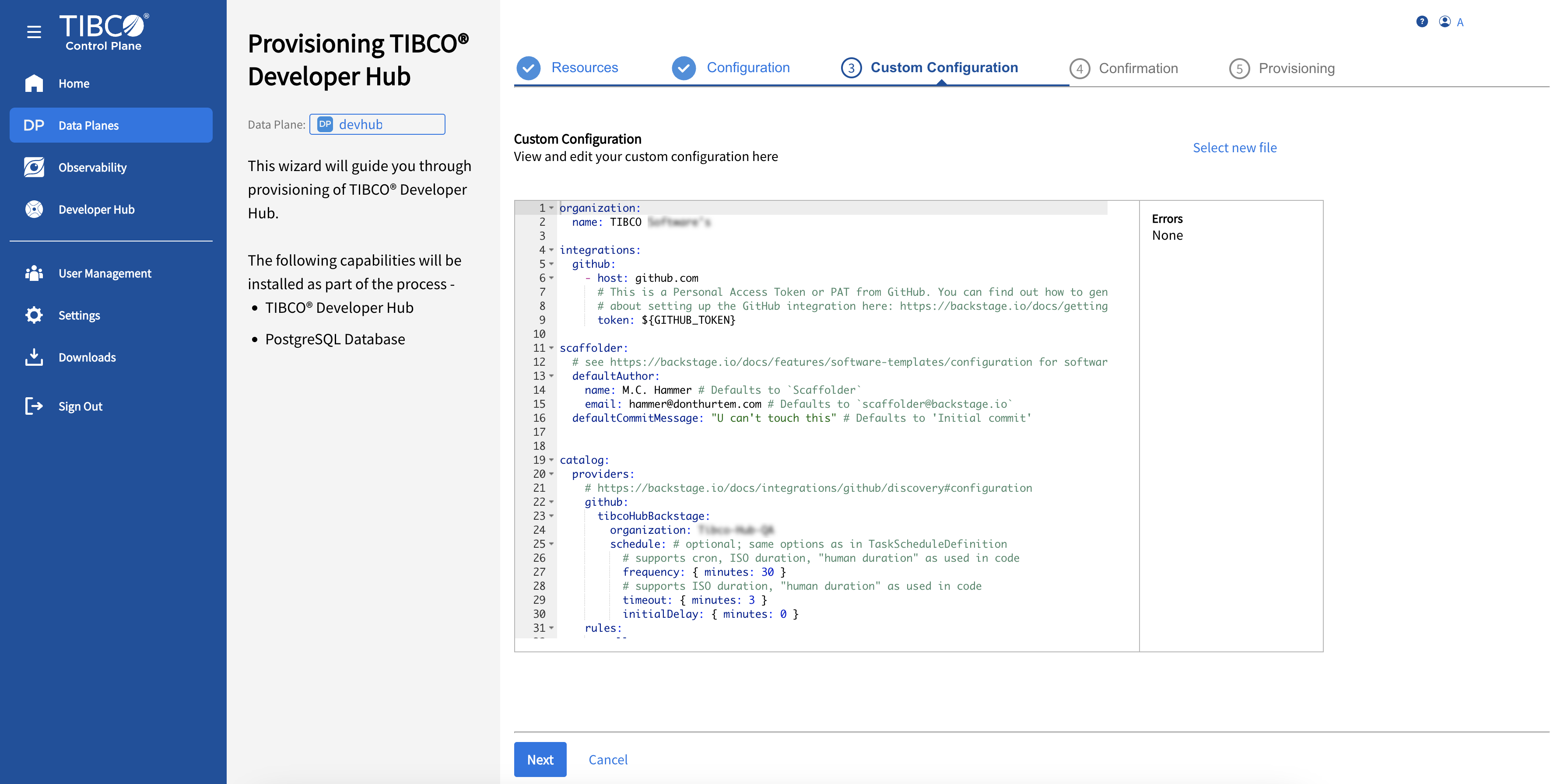 Provisioning the TIBCO Developer Hub From TIBCO Control Center