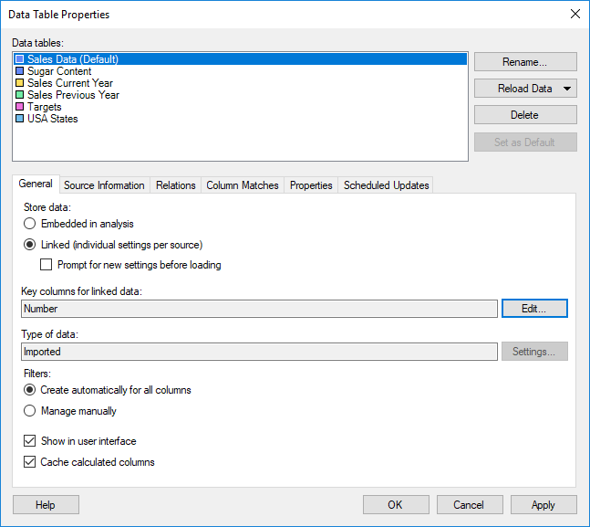 Details on Data Table Properties – General