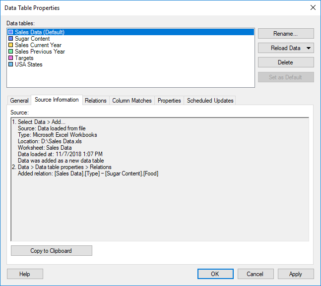 Details on Data Table Properties – Source Information
