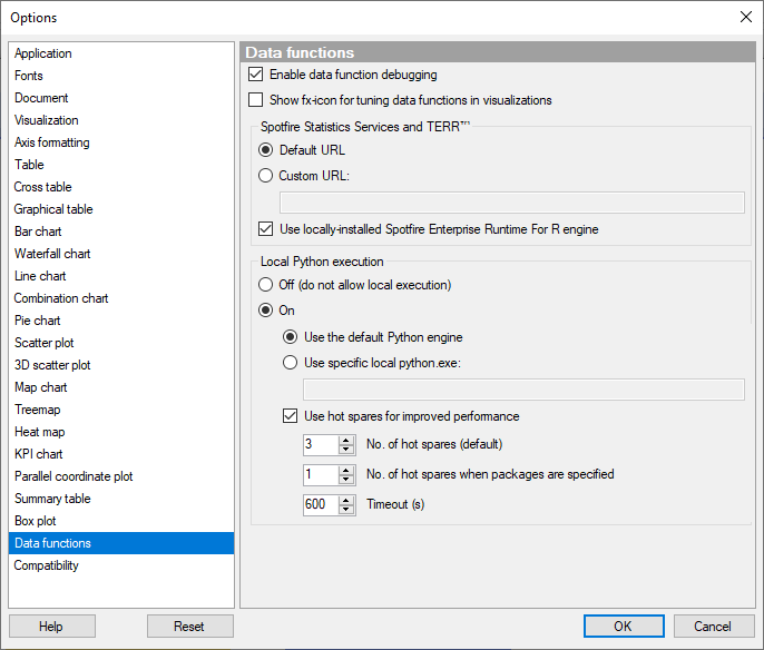 Data Function options