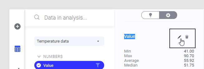 Editing a column name in the expanded Data panel.
