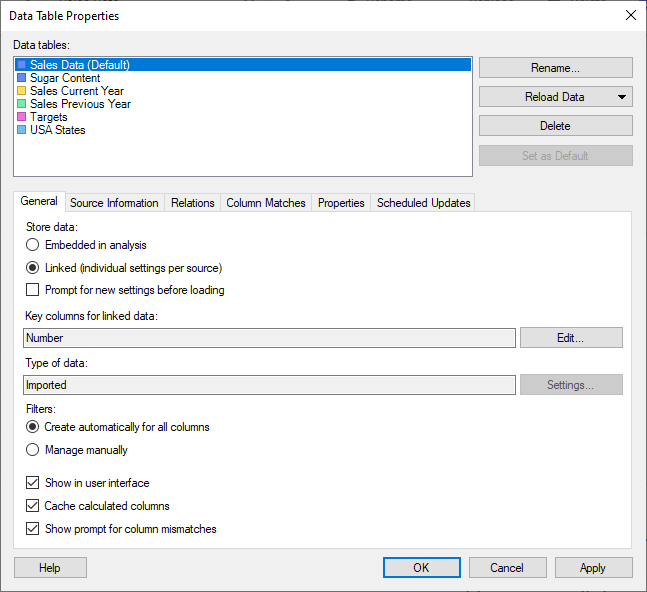 Details on Data Table Properties – General