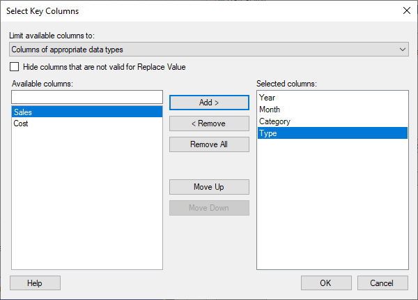 Details on Select Key Columns