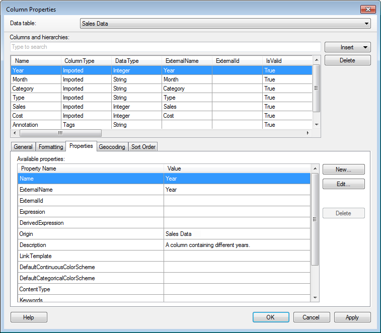 Details on Column Properties – Properties