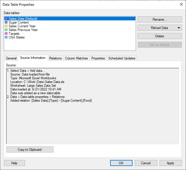 Details on Data Table Properties – Source Information