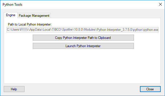 Python Tools - Engine Python Tools Engine dialog box