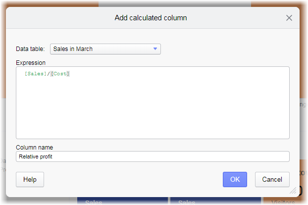 Cuadro de diálogo Agregar columna calculada