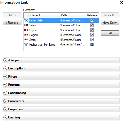 Screen capture of the Information Link tab