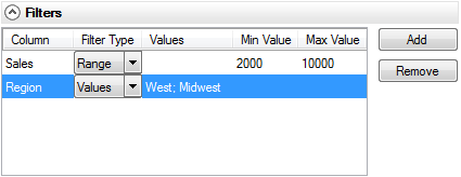 Screen capture of information link filters dialog